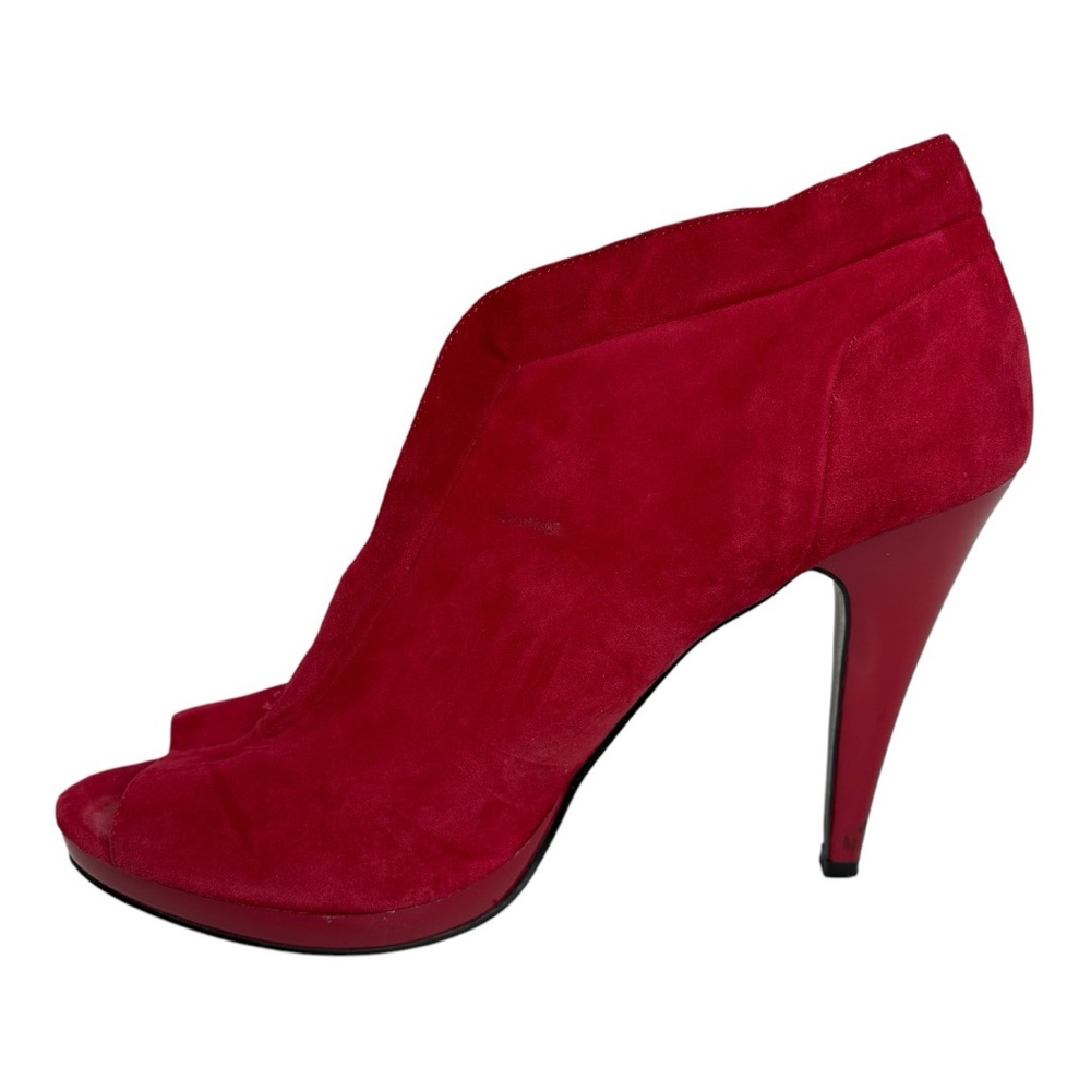 Nine West Red Suede Peep-Toe Booties, Pendanto Stiletto Platform Women’s Size 10